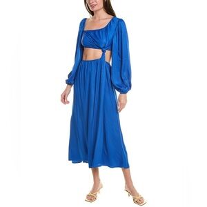 FARM RIO Blue Satin Cutout Midi Dress Sz S